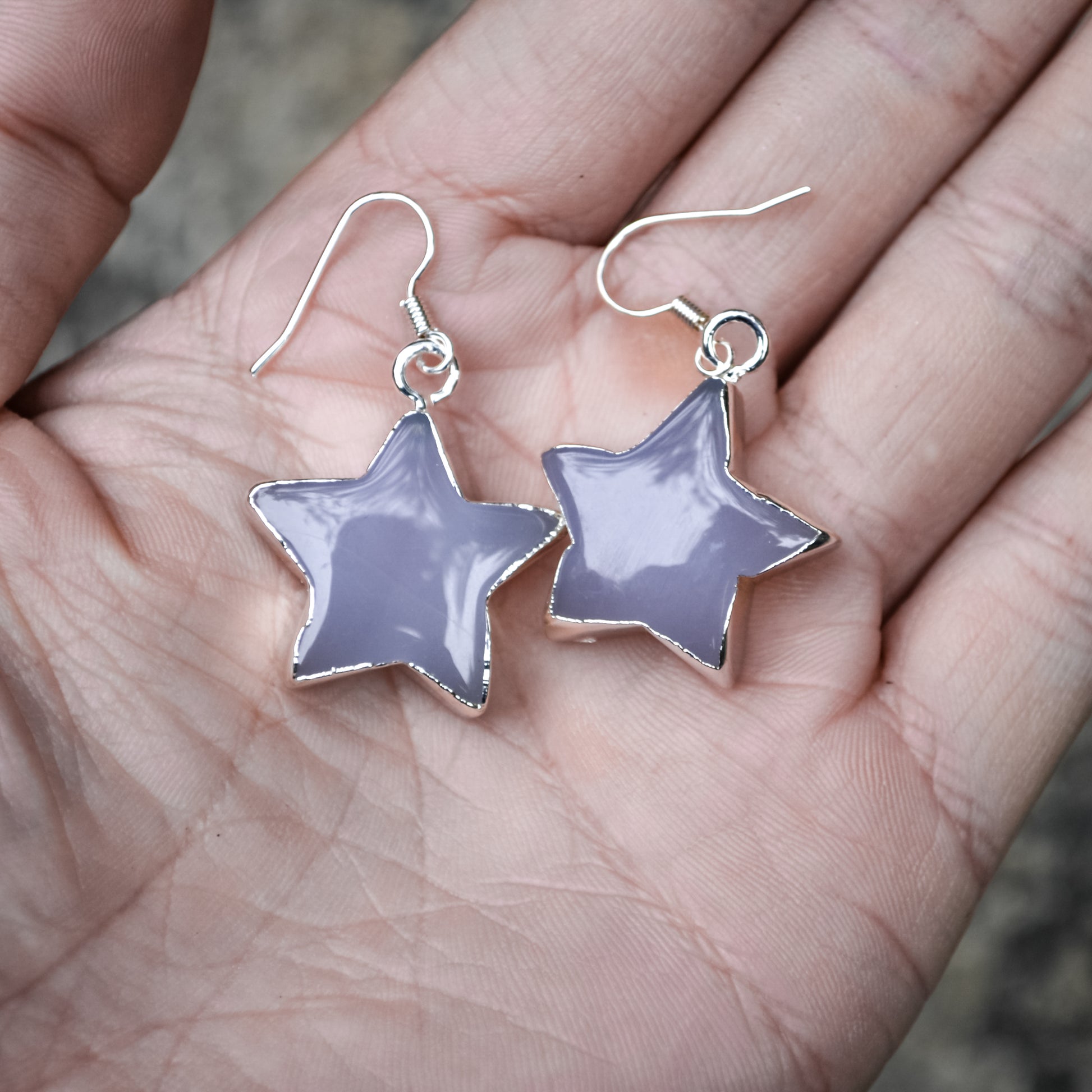 blue chalcedony gemstone earring with silver copper