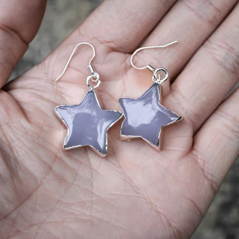 Elegant Star Shape Natural Blue Chalcedony Gemstone Earring with Copper