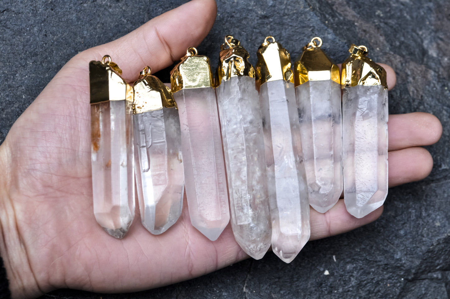 Gold Plated Raw Transparent Fantastic White Quartz Crystal Natural Layering Pendant