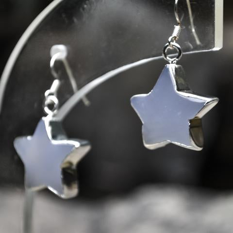 Elegant Star Shape Natural Blue Chalcedony Gemstone Earring with Copper