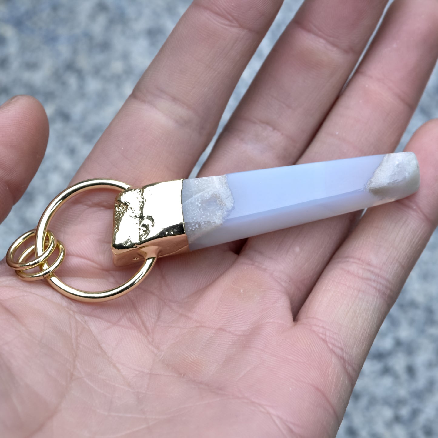 Natural Light Blue Chalcedony Gemstone Pendant Wedged Shape with Gold Plated Copper layering