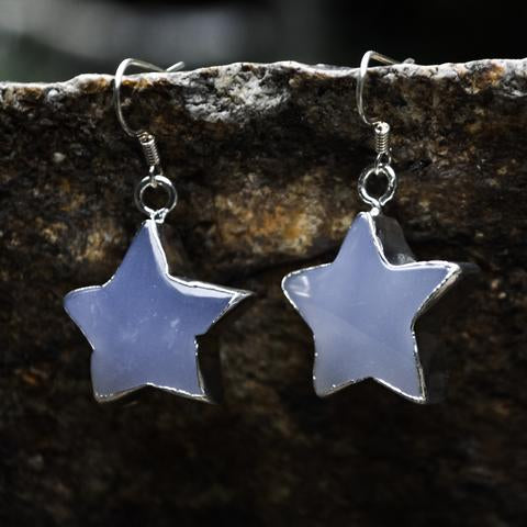 Elegant Star Shape Natural Blue Chalcedony Gemstone Earring with Copper