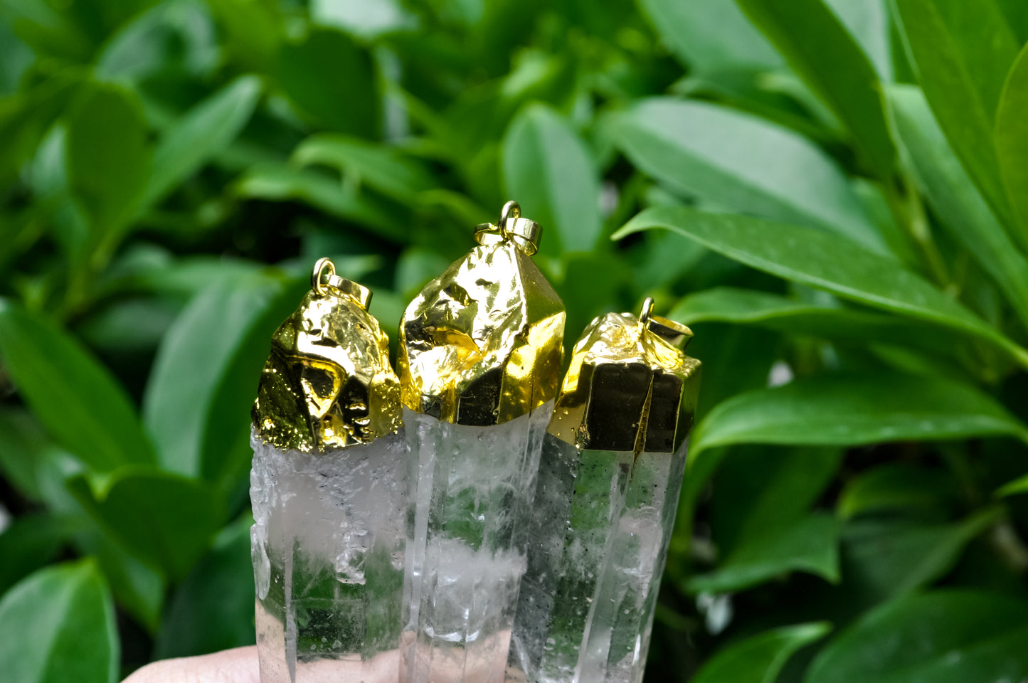 Amazing Gold Plated Raw Transparent White Quartz Crystal Natural Layering Pendant