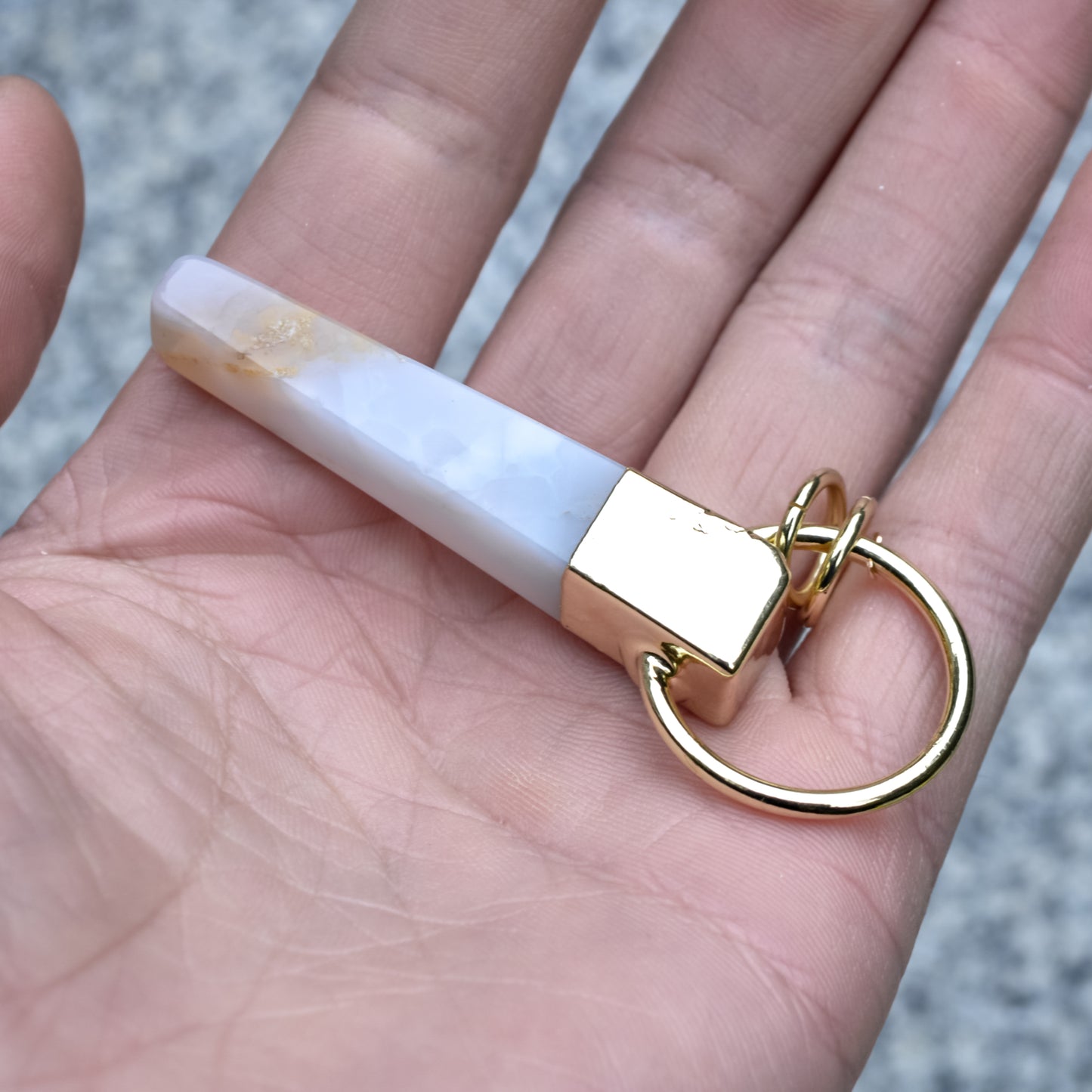 Natural Light Blue Chalcedony Gemstone Pendant Wedged Shape with Gold Plated Copper layering