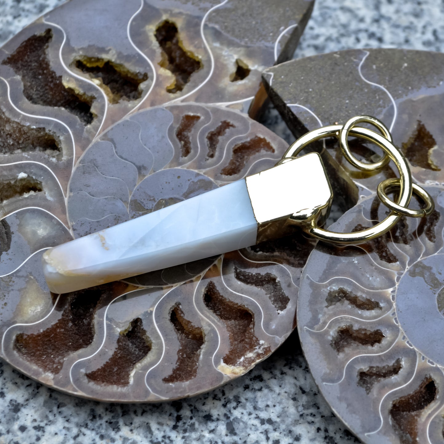 Natural Light Blue Chalcedony Gemstone Pendant Wedged Shape with Gold Plated Copper layering