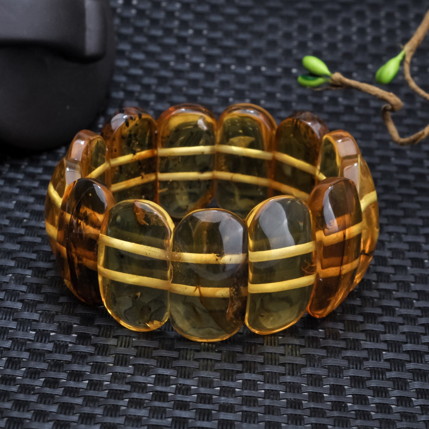 Handmade Cognac Color Charm Bracelet with Large Modern Smooth Natural Amber Gemstone Beads