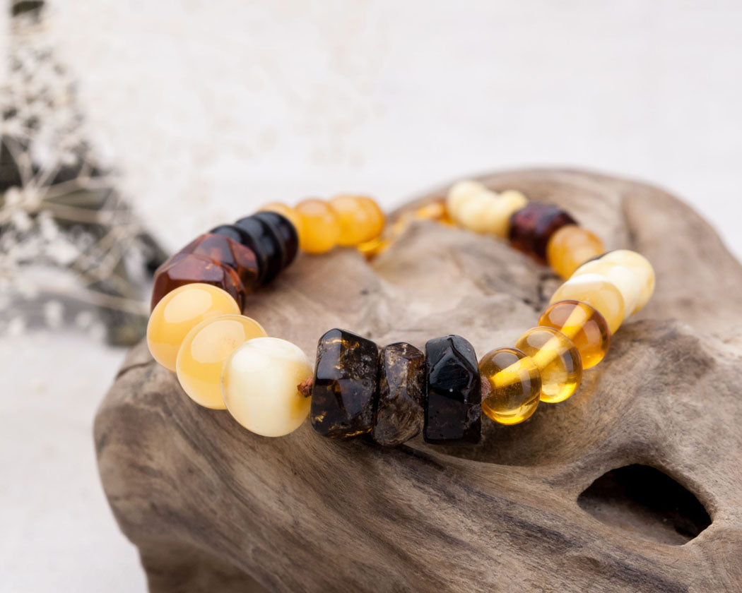 Multicolour Baltic Amber Beads Necklace with Screw Clasp and Safe Knoted Teething Amber Necklace
