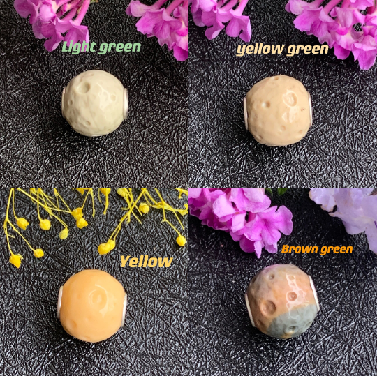 Alashan Agate Bead Carved with Round Pits of Moon Surface Round bead With Silver Core for Trollbeads Bracelets or Some Pandora Bangles