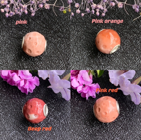 Alashan Agate Bead Carved with Round Pits of Moon Surface Round bead With Silver Core for Trollbeads Bracelets or Some Pandora Bangles