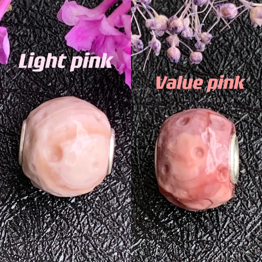 Alashan Agate Bead Carved with Round Pits of Moon Surface Round bead With Silver Core for Trollbeads Bracelets or Some Pandora Bangles