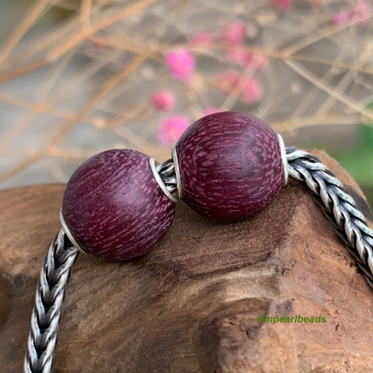 Unique Ampearlbeads Mini Round Wooden Beads Wood Beads with Sterling Sliver Core for European Bracelets or Bangles