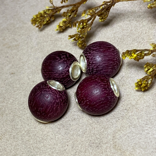 Unique Ampearlbeads Mini Round Wooden Beads Wood Beads with Sterling Sliver Core for European Bracelets or Bangles