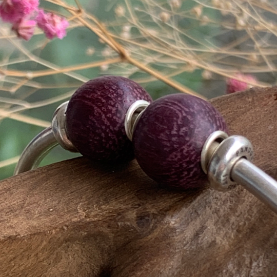 Unique Ampearlbeads Mini Round Wooden Beads Wood Beads with Sterling Sliver Core for European Bracelets or Bangles