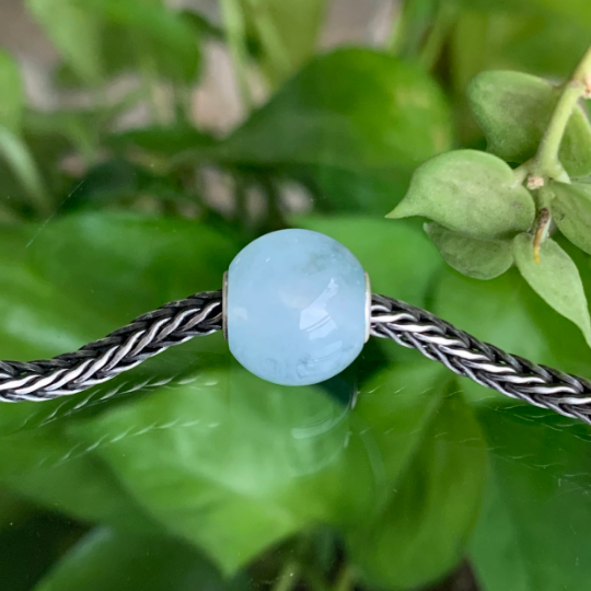 Aquamarine Beads Mini Round Bead Small Core Big Hole Bead with Sterling Silver