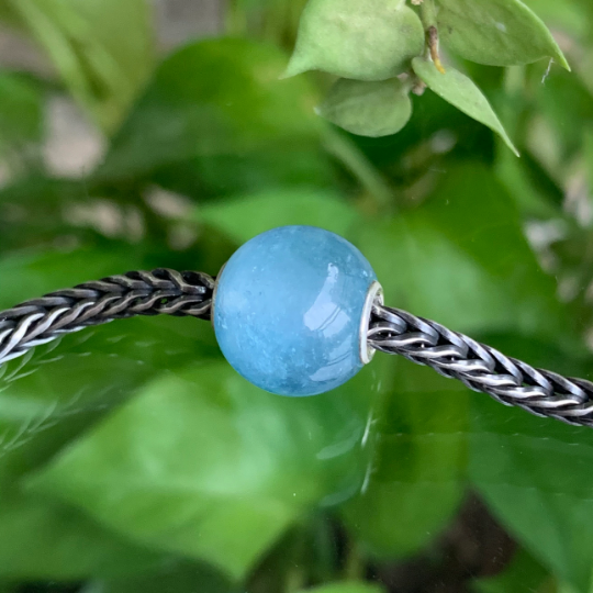 Aquamarine Beads Mini Round Bead Small Core Big Hole Bead with Sterling Silver