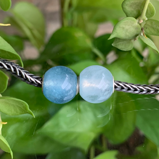 Aquamarine Beads Mini Round Bead Small Core Big Hole Bead with Sterling Silver