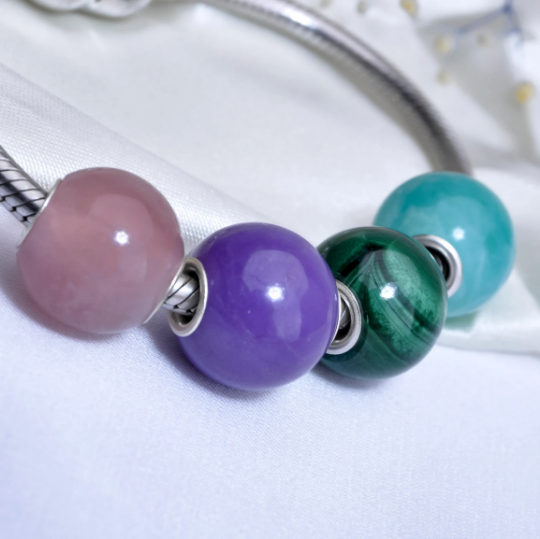 Awesome Mini Round Bead Natural Stone with Sterling Silver Core Compatible Small Core Charms