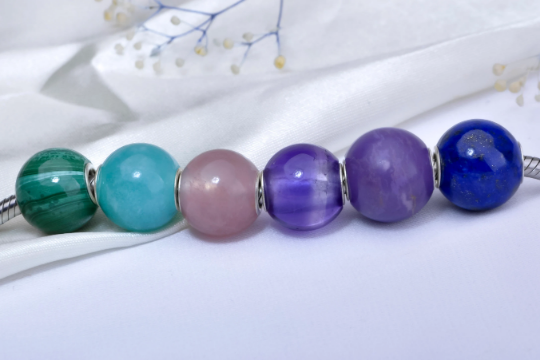 Awesome Mini Round Bead Natural Stone with Sterling Silver Core Compatible Small Core Charms