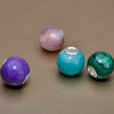Awesome Mini Round Bead Natural Stone with Sterling Silver Core Compatible Small Core Charms