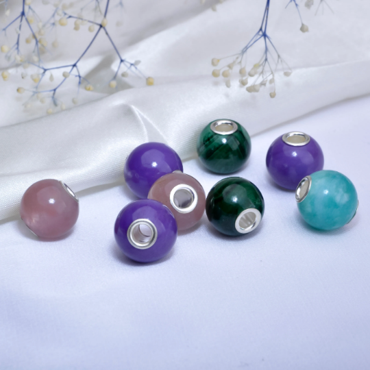 Awesome Mini Round Bead Natural Stone with Sterling Silver Core Compatible Small Core Charms
