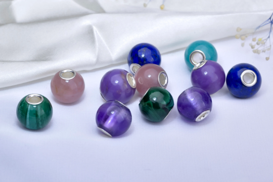 Awesome Mini Round Bead Natural Stone with Sterling Silver Core Compatible Small Core Charms