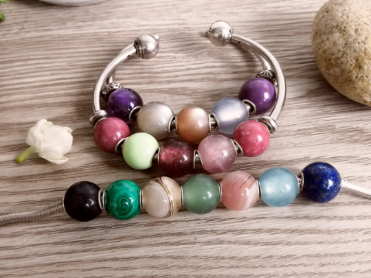 Awesome Mini Round Bead Natural Stone with Sterling Silver Core Compatible Small Core Charms