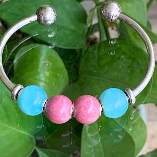 Awsome Rhodonite Roselia beads Artisan Beads with Small Silver Core Fit for European Charm Trollbeads Bracelet or Pandora Bangle