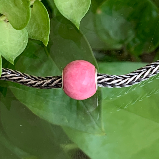 Awsome Rhodonite Roselia beads Artisan Beads with Small Silver Core Fit for European Charm Trollbeads Bracelet or Pandora Bangle