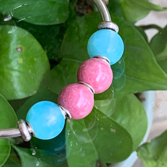 Awsome Rhodonite Roselia beads Artisan Beads with Small Silver Core Fit for European Charm Trollbeads Bracelet or Pandora Bangle