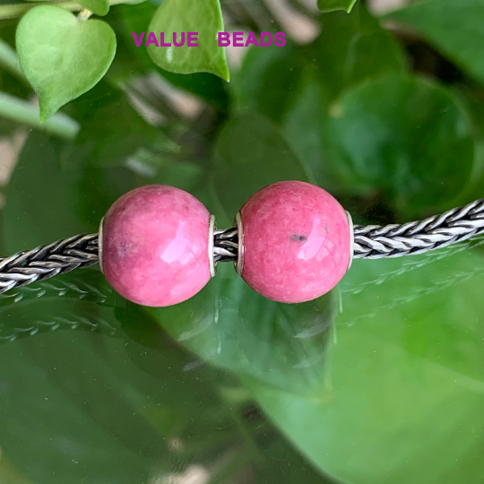 Awsome Rhodonite Roselia beads Artisan Beads with Small Silver Core Fit for European Charm Trollbeads Bracelet or Pandora Bangle