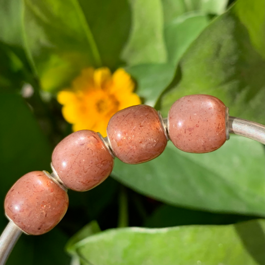 Barrel Orange Moonstone Beads Sparkling Moonstone Beads Gemstone with Silver Core for Pandora Trollbeads OHM Bracelets or Bangles