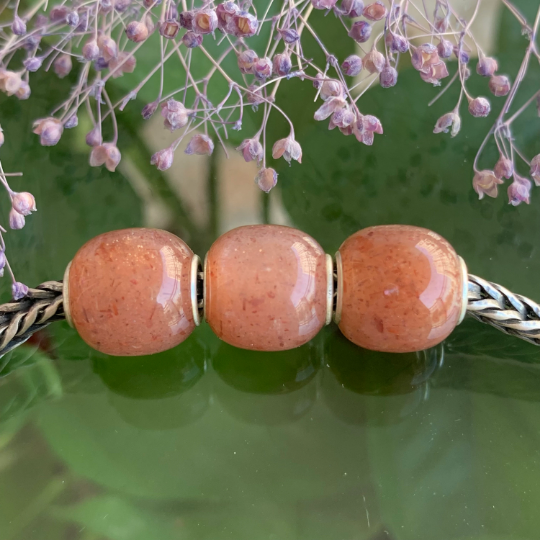 Barrel Orange Moonstone Beads Sparkling Moonstone Beads Gemstone with Silver Core for Pandora Trollbeads OHM Bracelets or Bangles