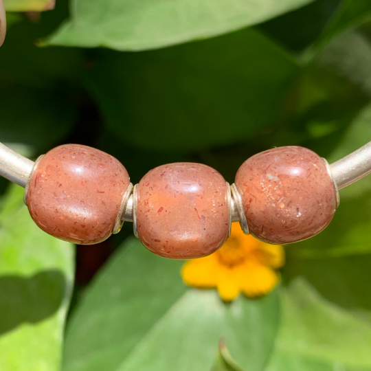 Barrel Orange Moonstone Beads Sparkling Moonstone Beads Gemstone with Silver Core for Pandora Trollbeads OHM Bracelets or Bangles