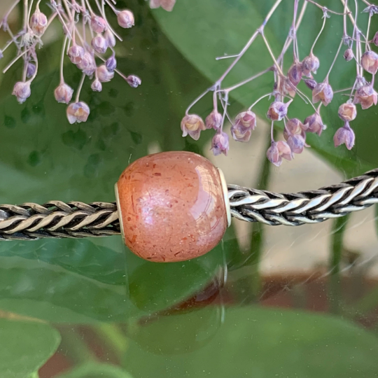 Barrel Orange Moonstone Beads Sparkling Moonstone Beads Gemstone with Silver Core for Pandora Trollbeads OHM Bracelets or Bangles