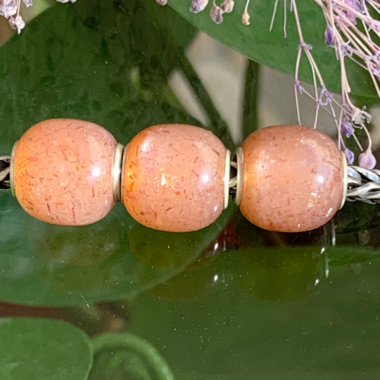 Barrel Orange Moonstone Beads Sparkling Moonstone Beads Gemstone with Silver Core for Pandora Trollbeads OHM Bracelets or Bangles