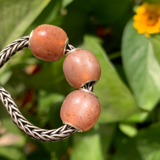 Barrel Orange Moonstone Beads Sparkling Moonstone Beads Gemstone with Silver Core for Pandora Trollbeads OHM Bracelets or Bangles