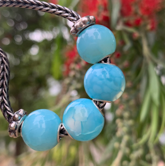 Natural Mini Round Texture Blue Chalcedony Beads with Small Core for Trollbeads Bracelets or Pandora Bangles