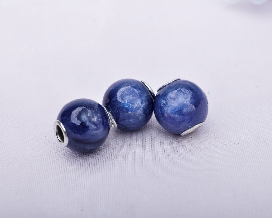 Mini Round Blue Kyanite Cyanite Disthene beads with Small Silver Core for European Charm Trollbeads Bracelet or Pandora Bangle