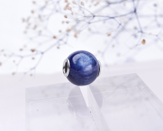 Mini Round Blue Kyanite Cyanite Disthene beads with Small Silver Core for European Charm Trollbeads Bracelet or Pandora Bangle