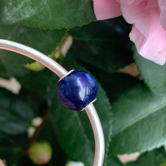 Mini Round Blue Kyanite Cyanite Disthene beads with Small Silver Core for European Charm Trollbeads Bracelet or Pandora Bangle