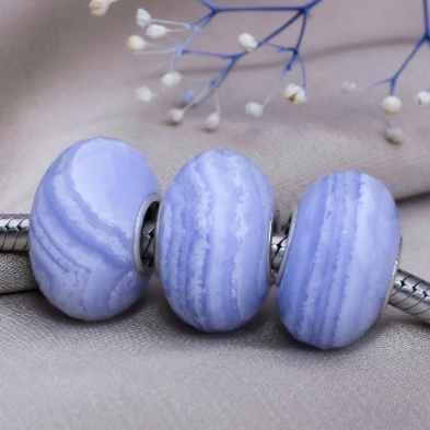 Natural Ampearlbeads Faceted Blue Lace Agate Chalcedony beads with Large Core fits European Pandora Trollbeads Bracelets