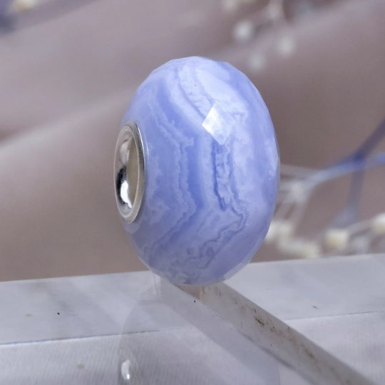 Natural Ampearlbeads Faceted Blue Lace Agate Chalcedony beads with Large Core fits European Pandora Trollbeads Bracelets