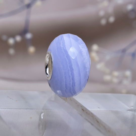Natural Ampearlbeads Faceted Blue Lace Agate Chalcedony beads with Large Core fits European Pandora Trollbeads Bracelets