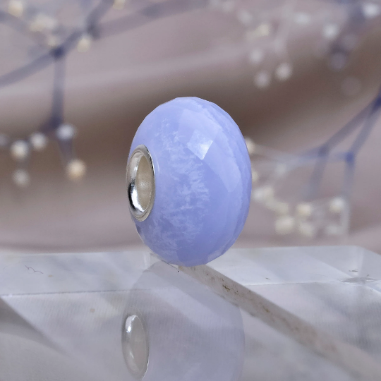 Natural Ampearlbeads Faceted Blue Lace Agate Chalcedony beads with Large Core fits European Pandora Trollbeads Bracelets