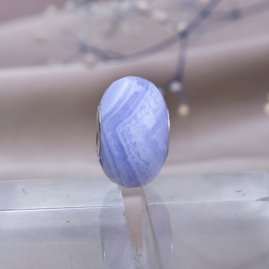 Natural Ampearlbeads Faceted Blue Lace Agate Chalcedony beads with Large Core fits European Pandora Trollbeads Bracelets