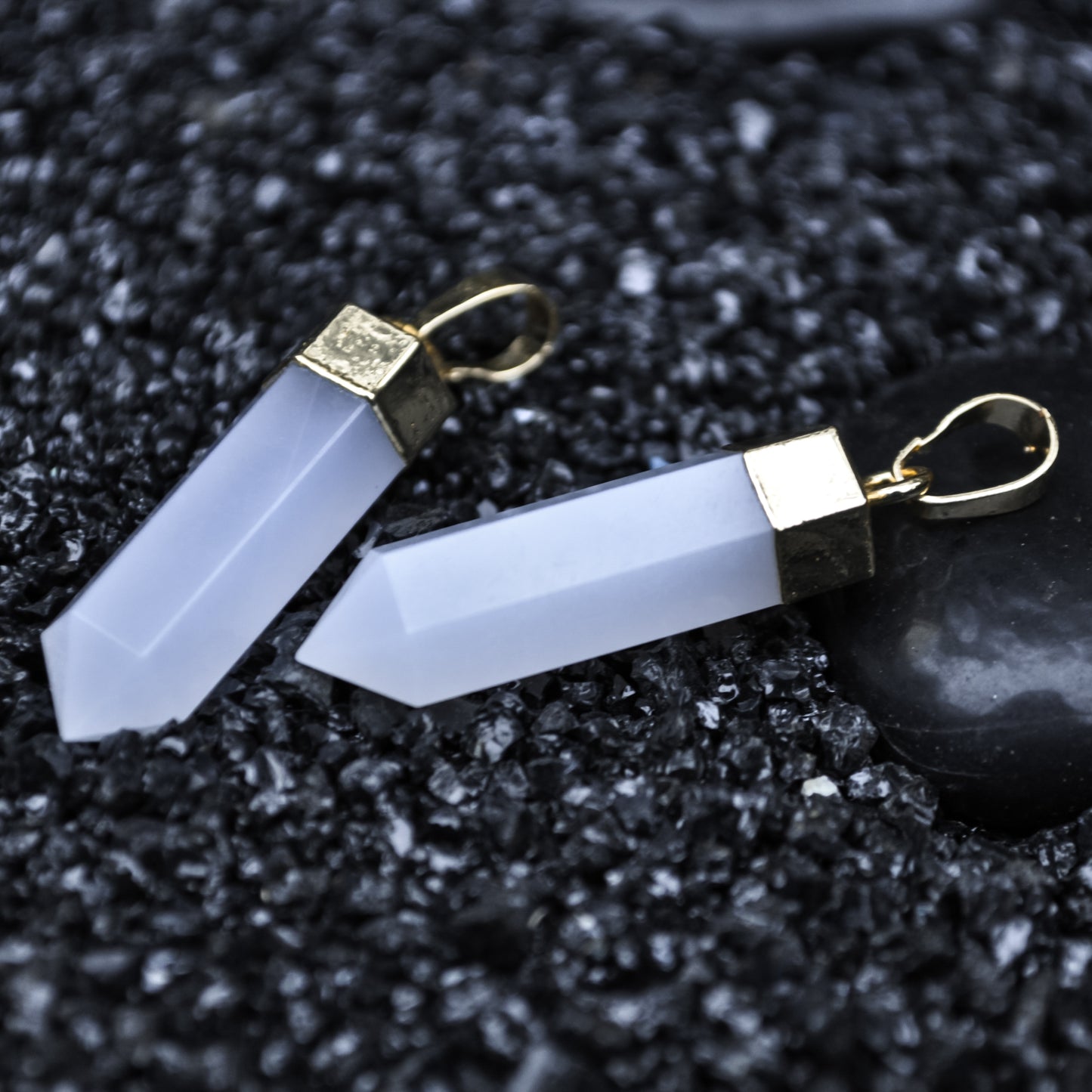 Faceted Natural Blue Chalcedony Pendant Gorgeous Hexagonal Shape with Copper Layering