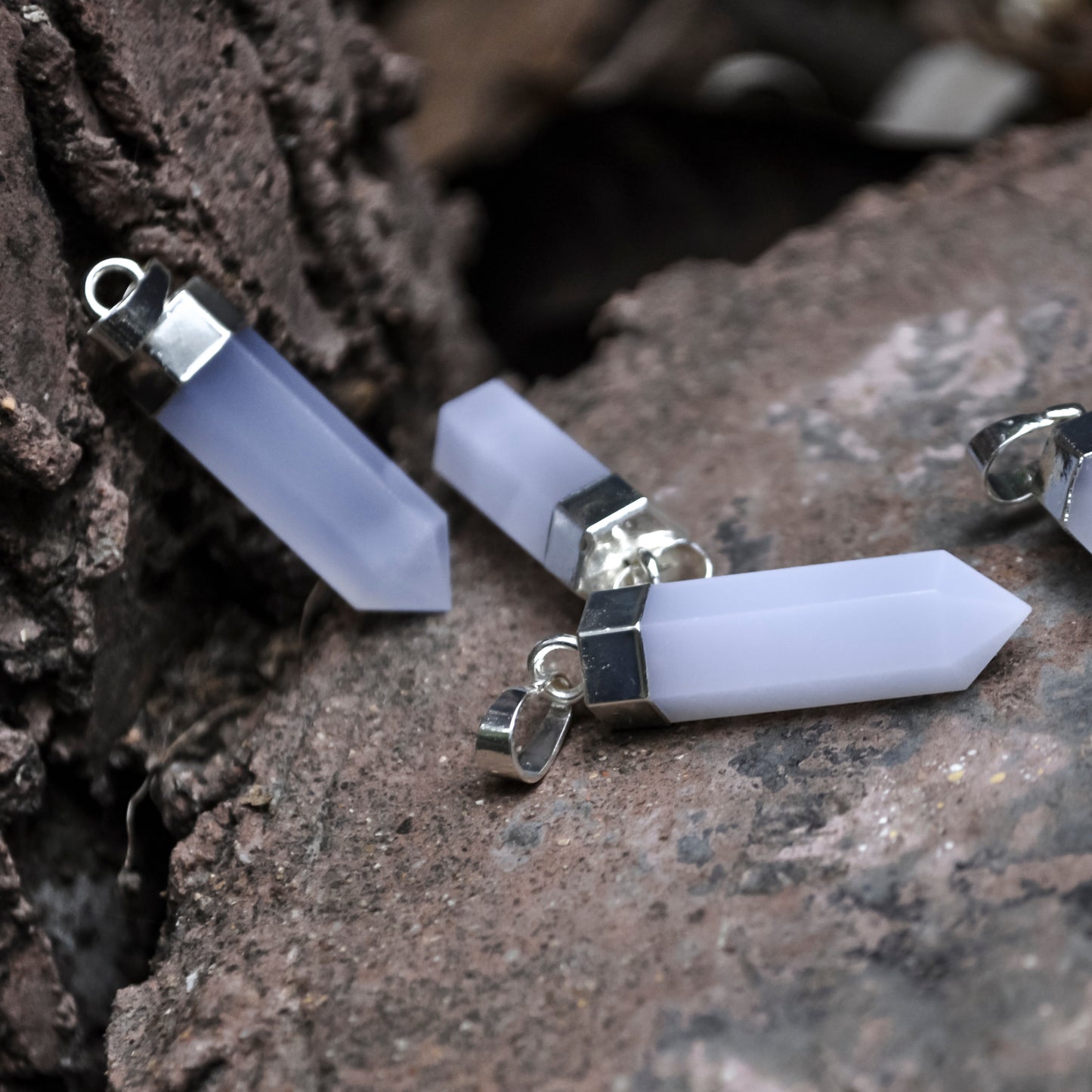 Faceted Natural Blue Chalcedony Pendant Gorgeous Hexagonal Shape with Copper Layering
