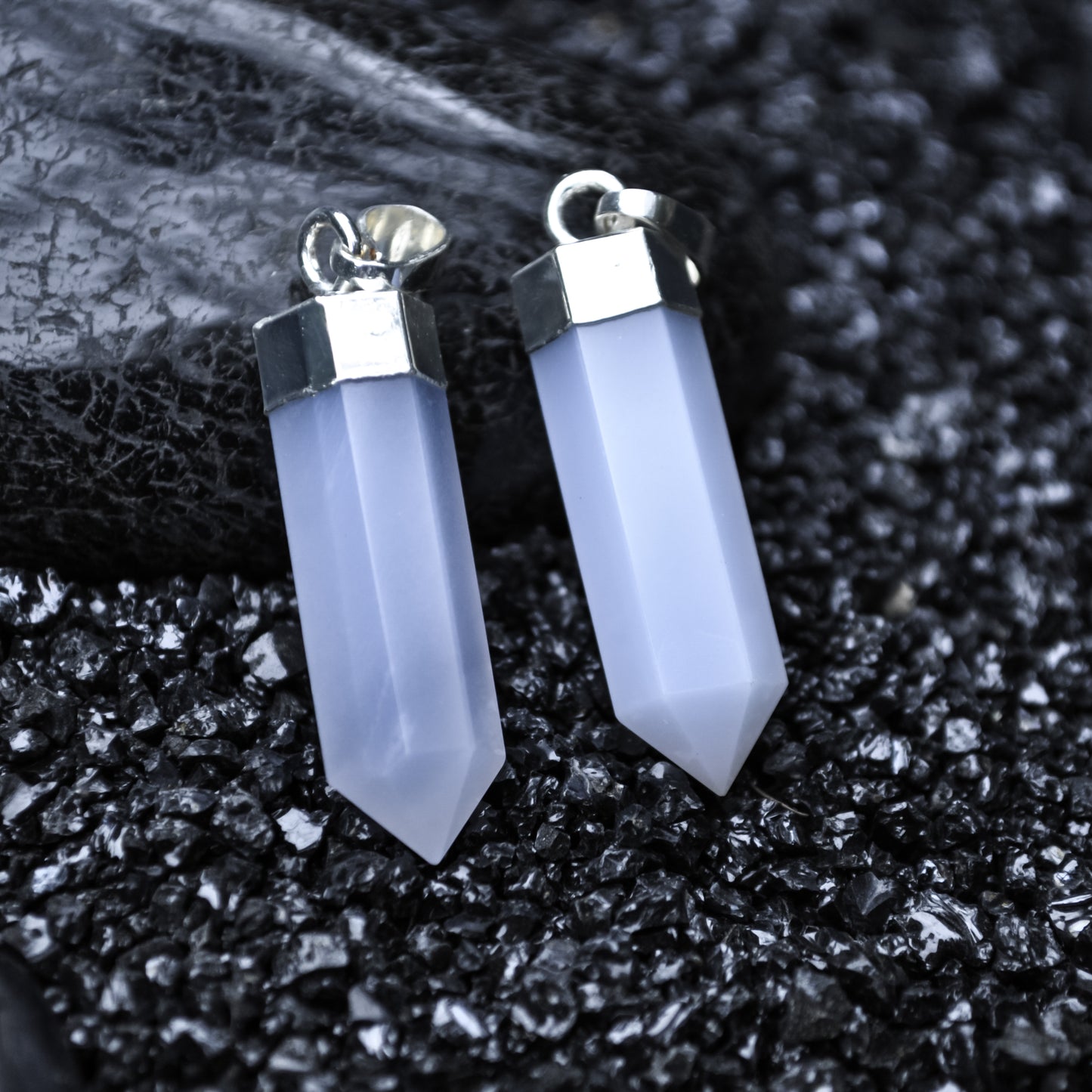 Faceted Natural Blue Chalcedony Pendant Gorgeous Hexagonal Shape with Copper Layering