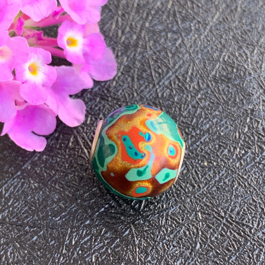 Bright Green Natural Resin Painted Handmade Wooden Beads with Silver Core for Bracelets or Bangles