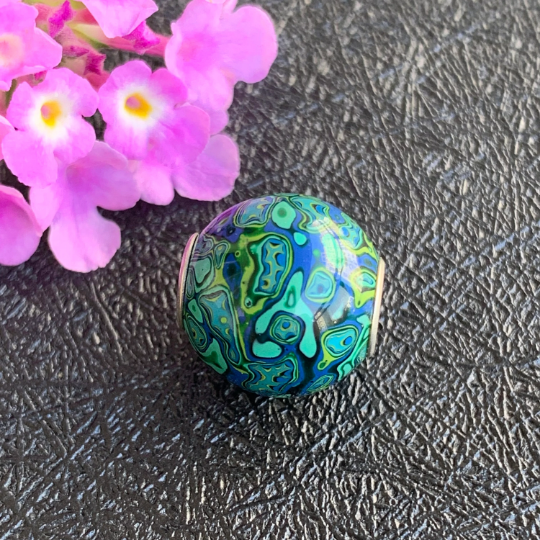Bright Green Natural Resin Painted Handmade Wooden Beads with Silver Core for Bracelets or Bangles